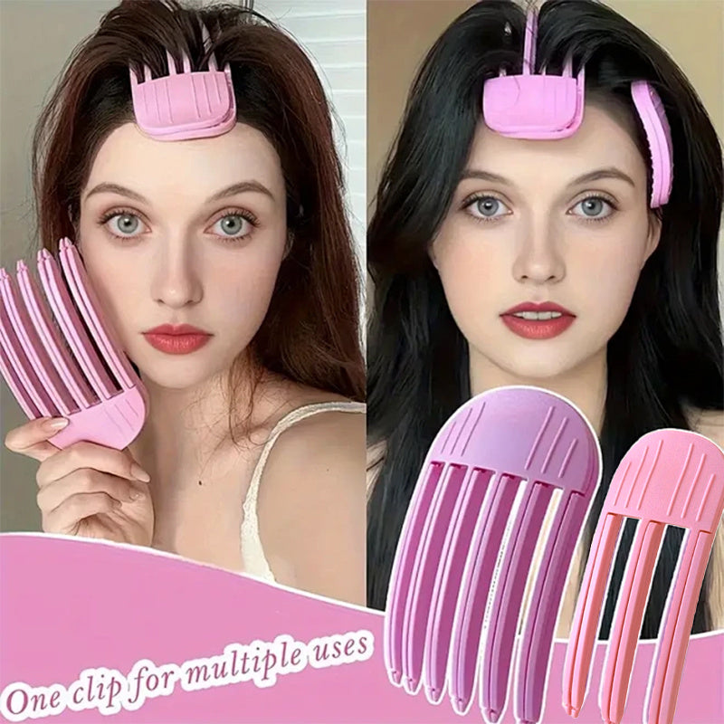 Use the clips on the crown, fringe or parting