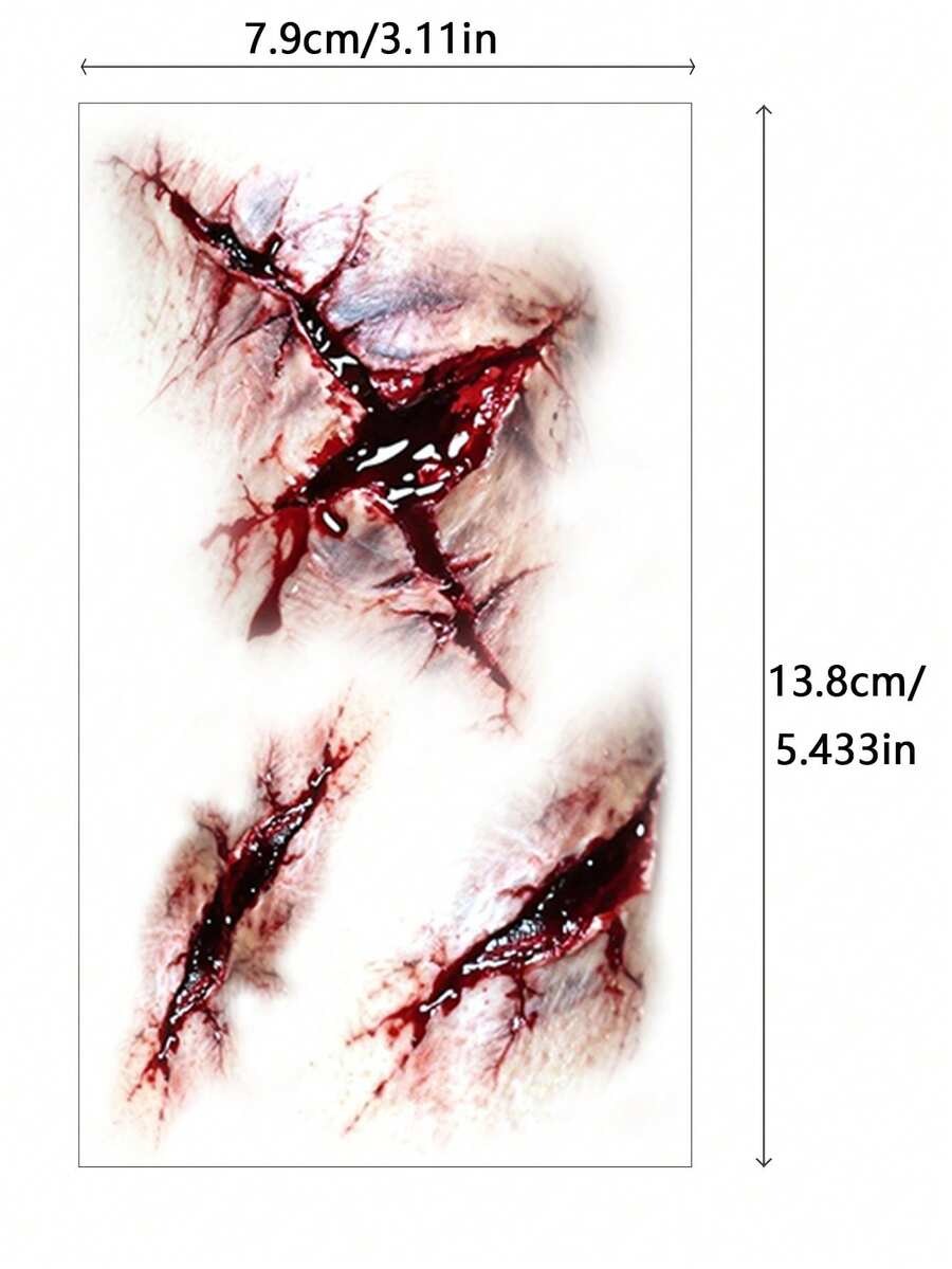 Realistic Blood-Colored Stitched Scar Tattoos – Horror Wound Decals (4 Pcs)
