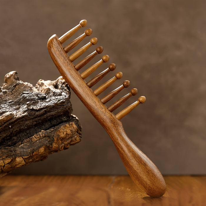 Wide-Tooth Wooden Comb – Natural Wood Detangling Comb with Rounded Tips