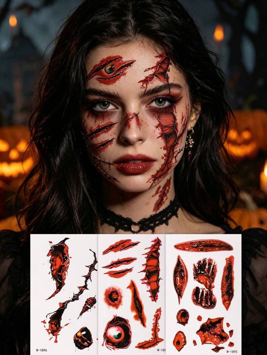 Demon Eye Halloween Temporary Tattoo Stickers - Cute Body Art- 3 Pcs