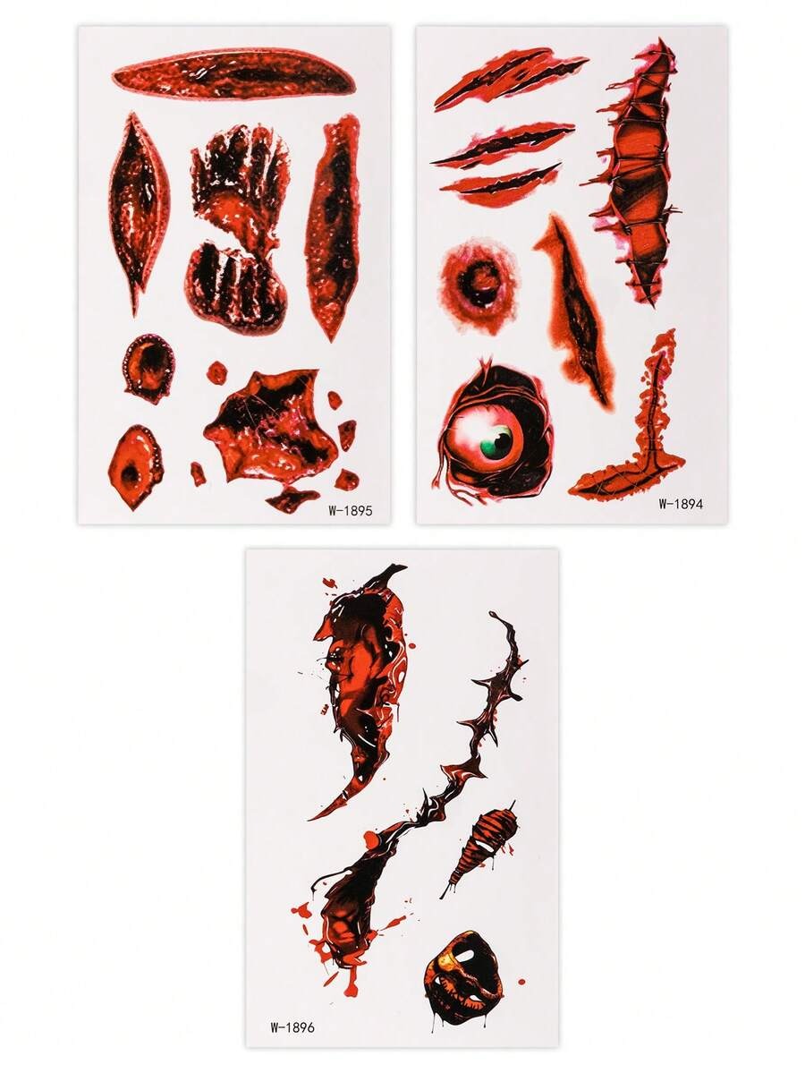 Demon Eye Halloween Temporary Tattoo Stickers - Cute Body Art- 3 Pcs