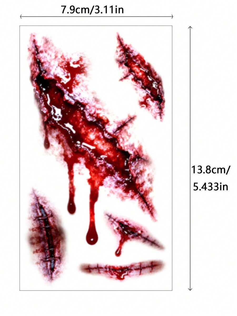 Realistic Blood-Colored Stitched Scar Tattoos – Horror Wound Decals (4 Pcs)