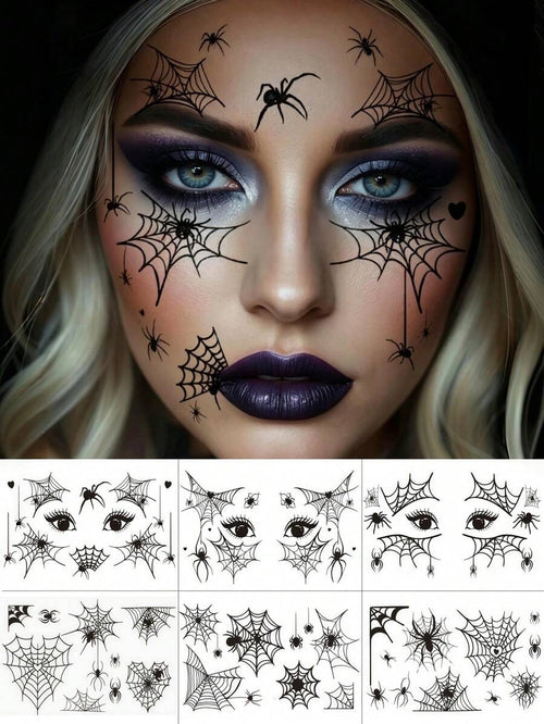 Spider Web Face Tattoos – Scary Gothic Temporary Tattoos (6 Sheets)