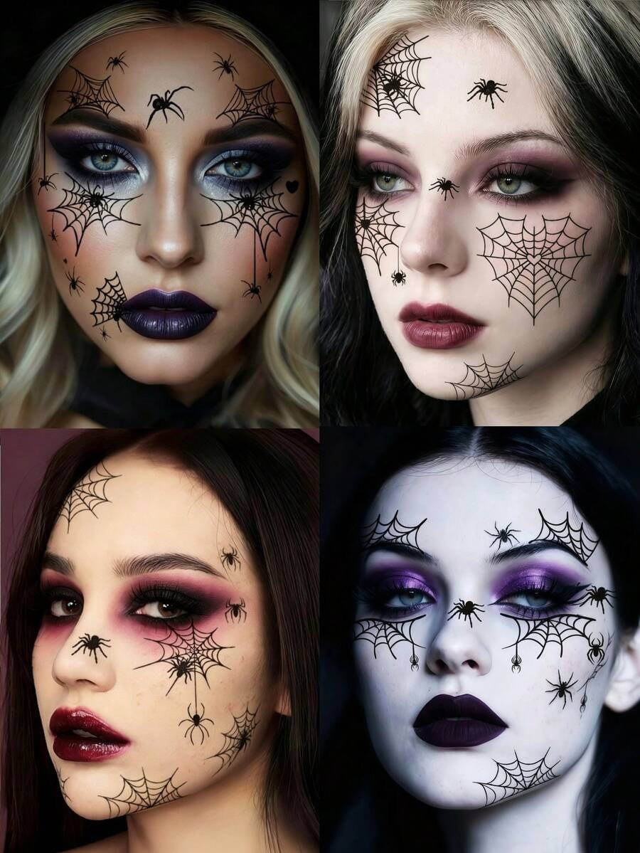 Spider Web Face Tattoos – Scary Gothic Temporary Tattoos (6 Sheets)