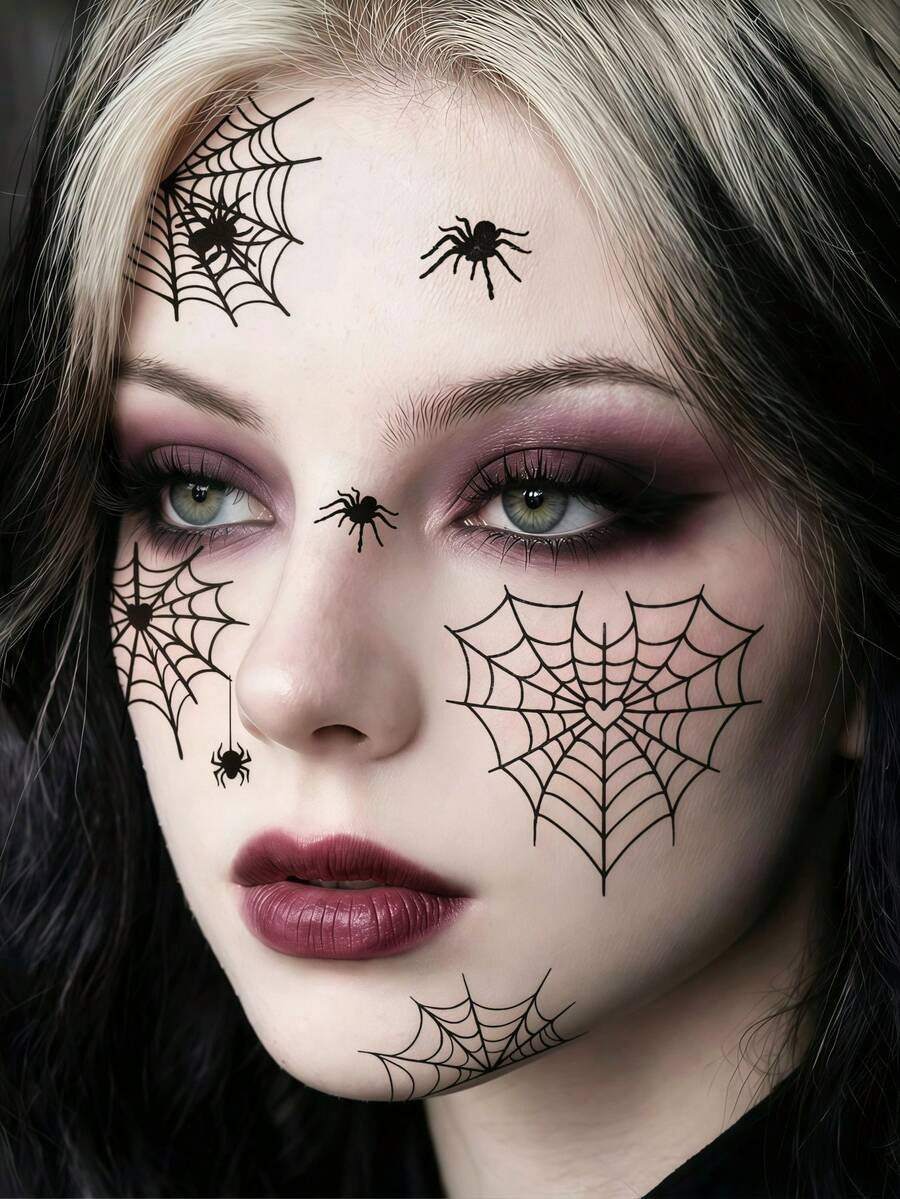 Spider Web Face Tattoos – Scary Gothic Temporary Tattoos (6 Sheets)