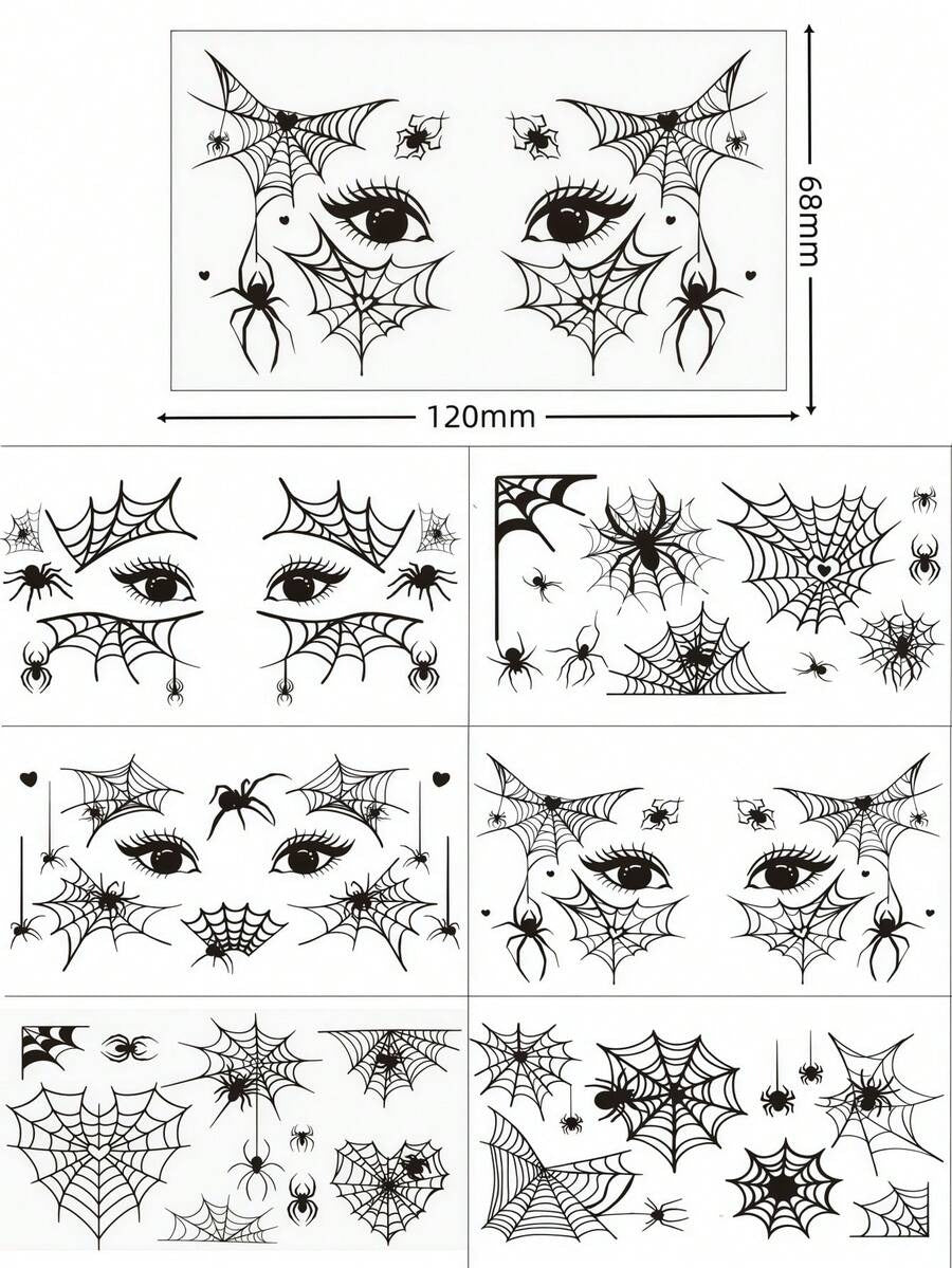 Spider Web Face Tattoos – Scary Gothic Temporary Tattoos (6 Sheets)