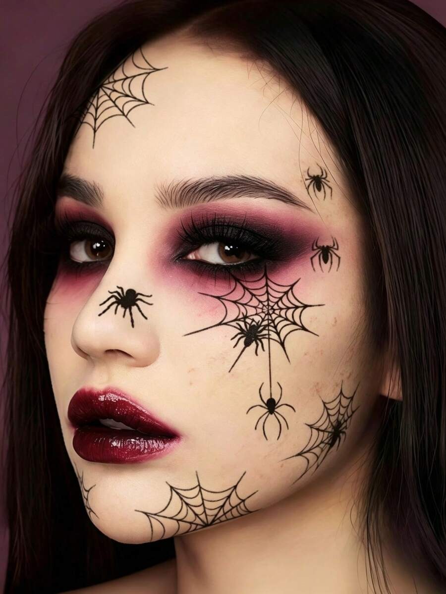 Spider Web Face Tattoos – Scary Gothic Temporary Tattoos (6 Sheets)