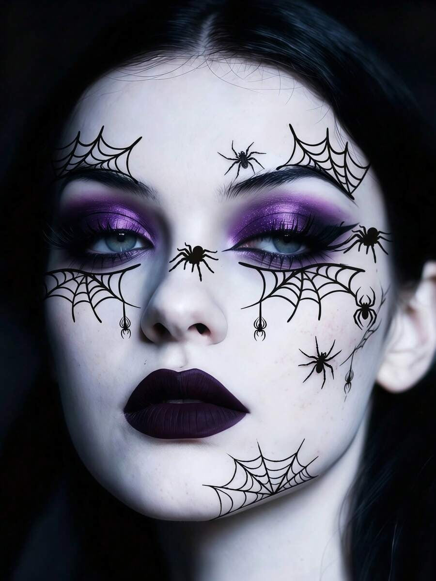 Spider Web Face Tattoos – Scary Gothic Temporary Tattoos (6 Sheets)