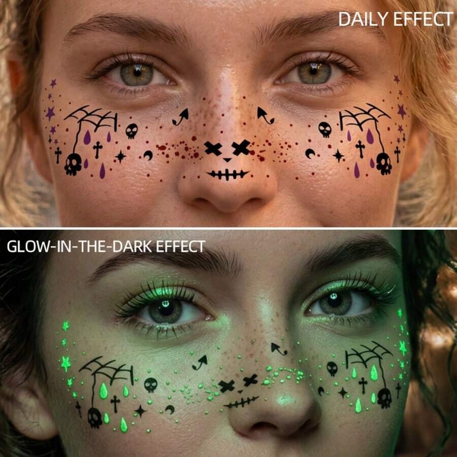 Glitter Freckle Stickers for Halloween  – Rainbow Heart, Star & Dot Temporary Tattoos - 8 Sheets