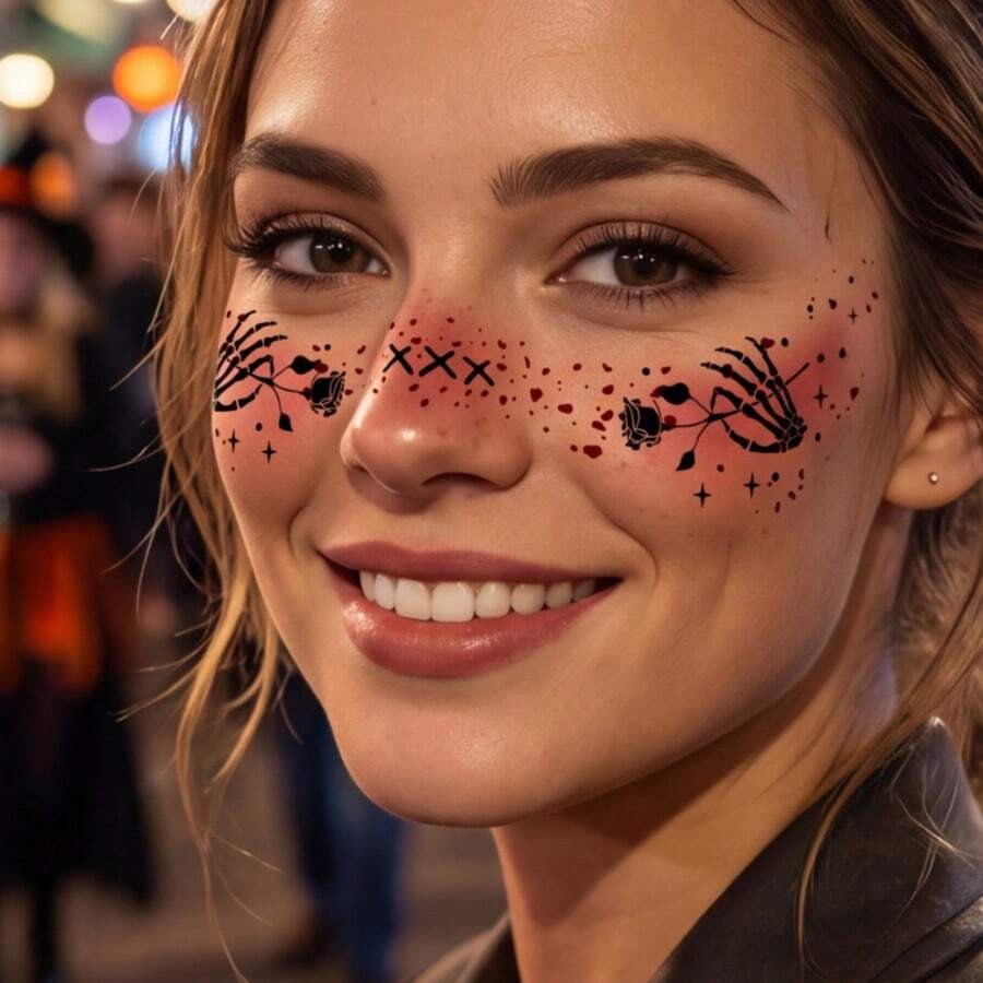 Glitter Freckle Stickers for Halloween  – Rainbow Heart, Star & Dot Temporary Tattoos - 8 Sheets