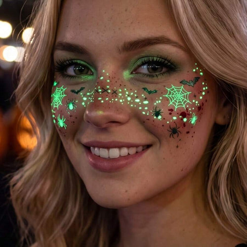 Glitter Freckle Stickers for Halloween  – Rainbow Heart, Star & Dot Temporary Tattoos - 8 Sheets