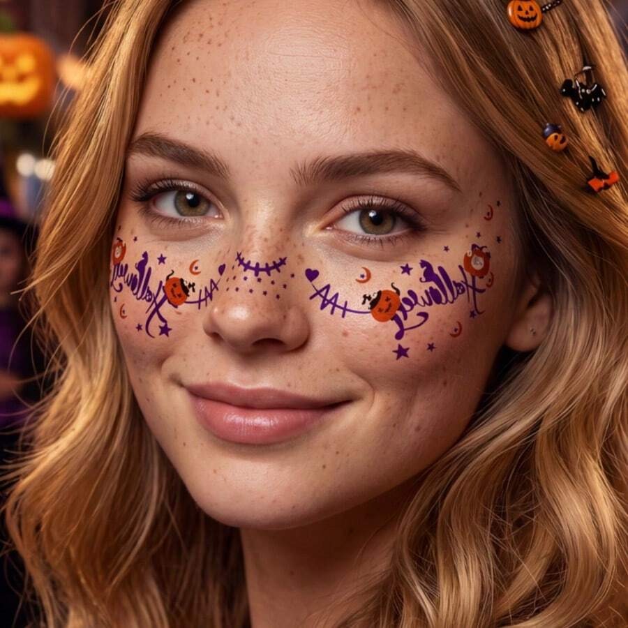 Glitter Freckle Stickers for Halloween  – Rainbow Heart, Star & Dot Temporary Tattoos - 8 Sheets
