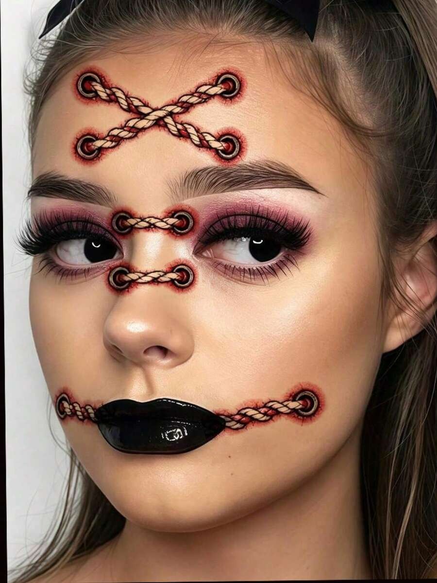 Realistic Blood-Colored Stitched Scar Tattoos – Horror Wound Decals (4 Pcs)