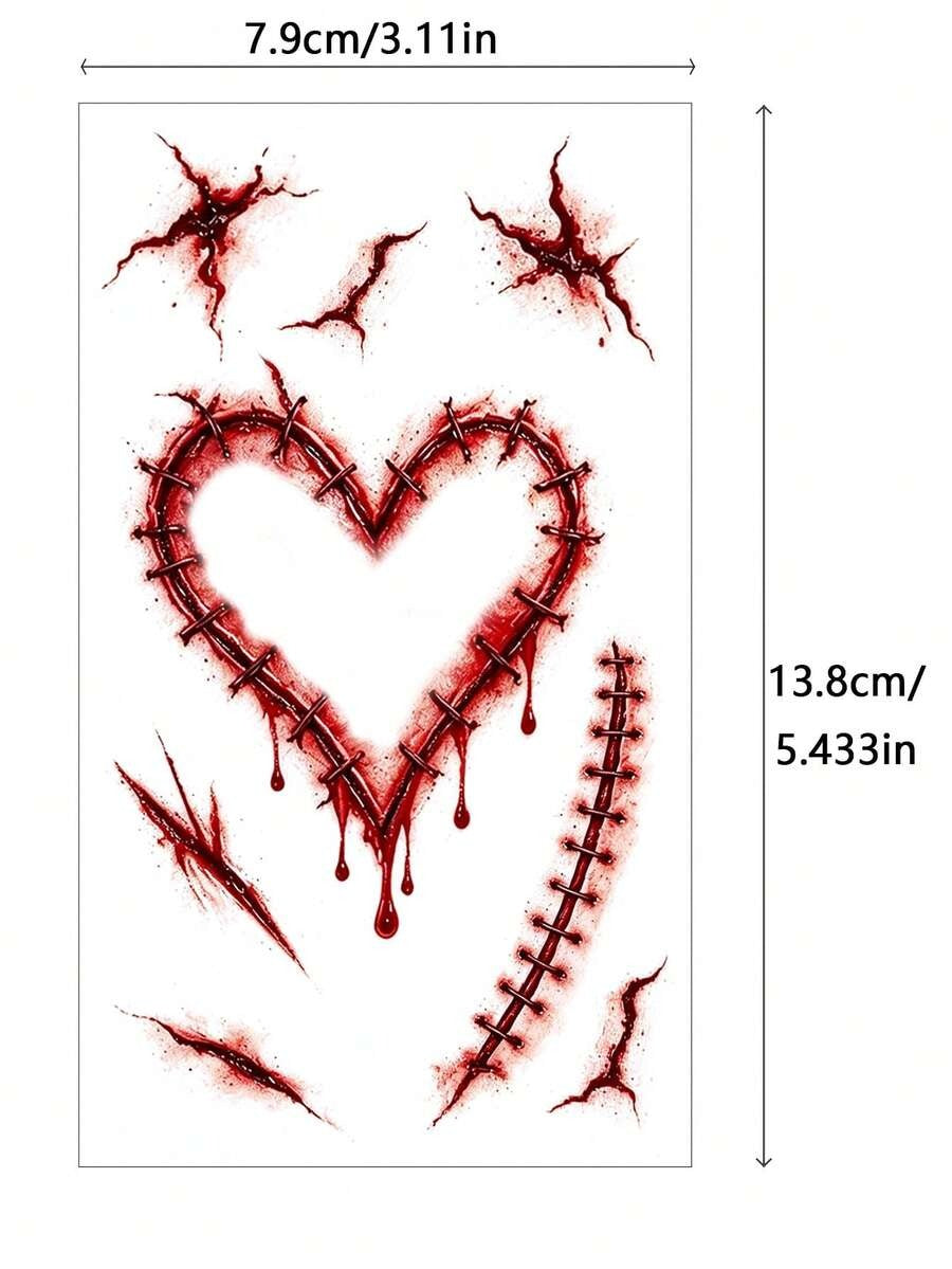 Realistic Blood-Colored Stitched Scar Tattoos – Horror Wound Decals (4 Pcs)