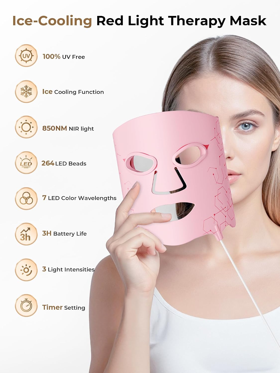 VERSO Ice-Cooling LED Face Mask – 7 Colours, Rechargeable, with Cooling Mask