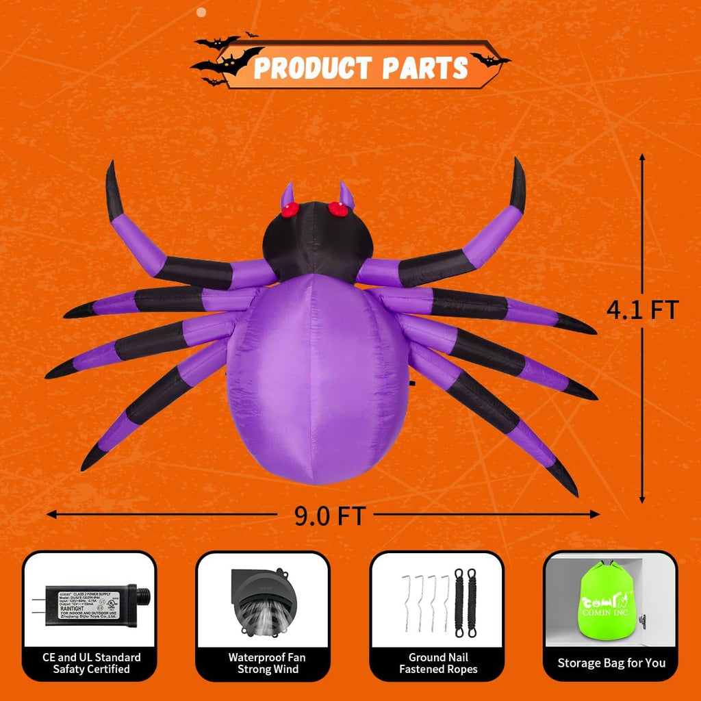 Giant Inflatable Spider - LED Light-Up Halloween Yard Decoration