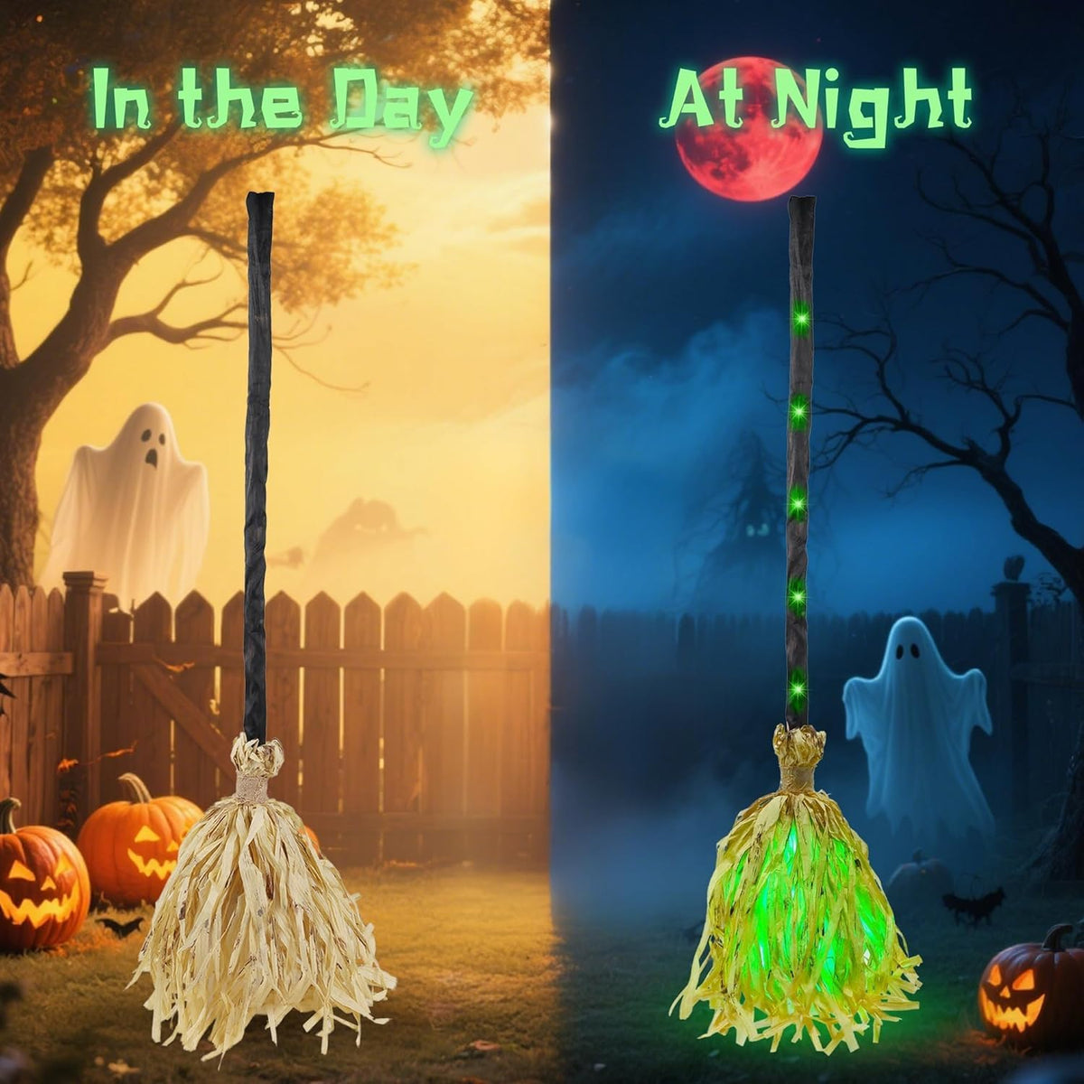 Moving Witch Broomstick - Glowing & Talking Halloween Prop