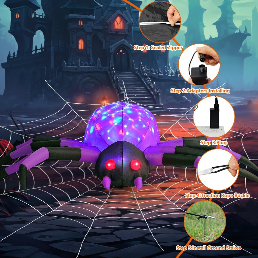 Giant Inflatable Spider - LED Light-Up Halloween Yard Decoration