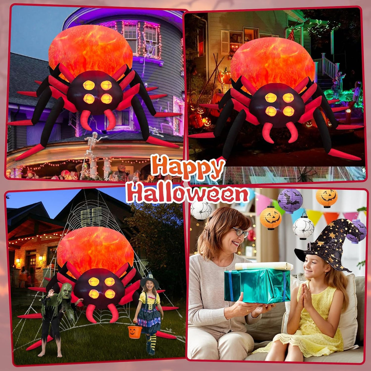 Giant Inflatable Spider - LED Light-Up Halloween Yard Decoration
