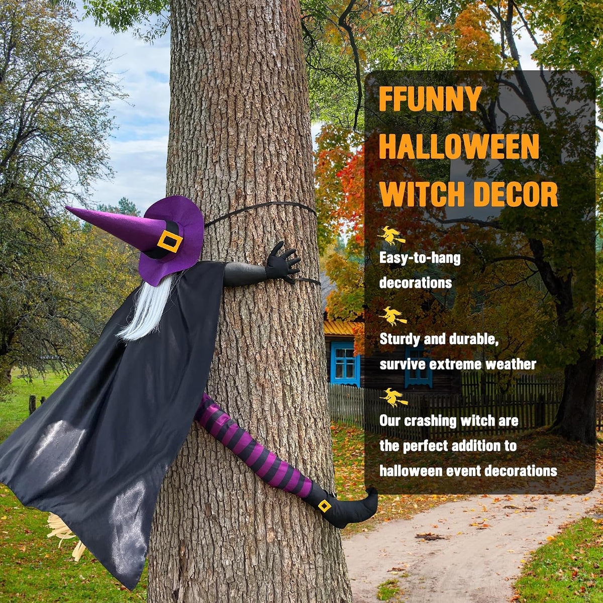 Crashing Witch Tree Decor - Life-Size Halloween Yard Prop