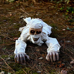 Crawling Mummy Halloween Prop - Sound-Activated with Red Eyes