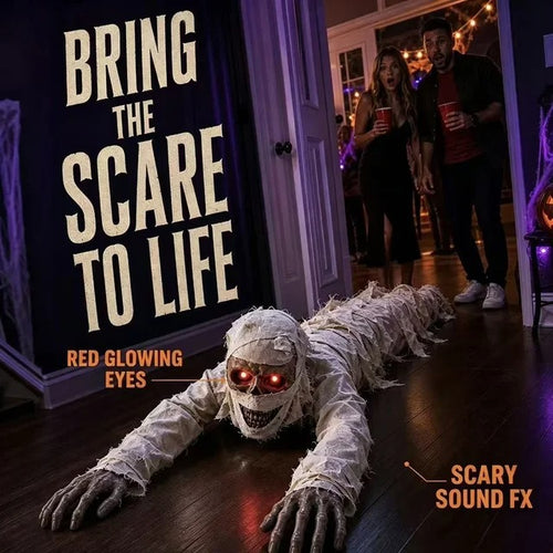 Crawling Mummy Halloween Prop - Sound-Activated with Red Eyes